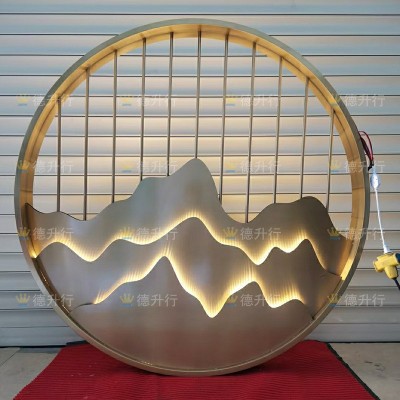 不锈钢圆形假山屏风嵌入式新中式铝浮雕背景墙金属庭院影壁墙镂空图4