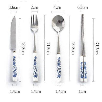 不锈钢陶瓷柄餐具 商务馈赠青花瓷8件套源头餐具厂家刀叉勺筷组图4