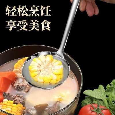 新款304不锈钢国风荷花火锅勺漏勺商用长柄隔油勺烹饪勺汤壳漏勺图3