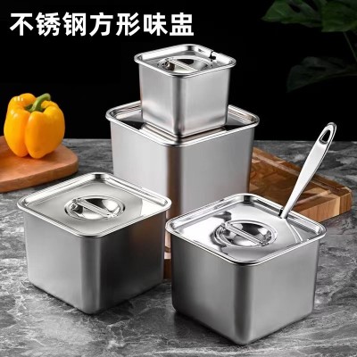 加厚不锈钢方形果酱盆带盖四方盆商用厨房味盅调料盒佐料盒酱料桶图1