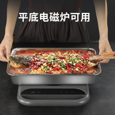 不锈钢方盘宽边加厚多规格家用餐饮烤鱼盘源头工厂烧烤盘现货批发图2