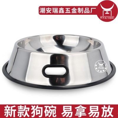 彩塘厂家加工不锈钢带孔狗碗 抗摔防滑多用宠物碗喂食器猫碗图2