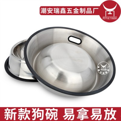 彩塘厂家加工不锈钢带孔狗碗 抗摔防滑多用宠物碗喂食器猫碗图4