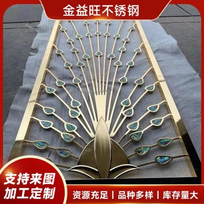 新中式不锈钢屏风 隔断背景墙雕花 入户玄关镂空装饰 可按需定制图3