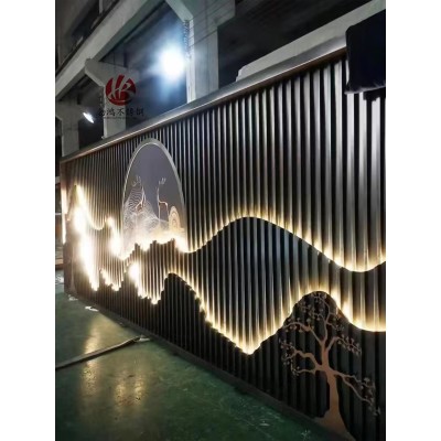 勃鸿不锈钢屏风定制 庭院别墅山水造型隔断售楼部假山背景墙格栅图4