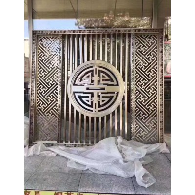 新中式简约简约金属 不锈钢屏风 镂空花格客厅移动隔断墙铝艺定制图2