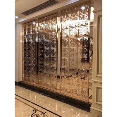 新中式简约简约金属 不锈钢屏风 镂空花格客厅移动隔断墙铝艺定制图3