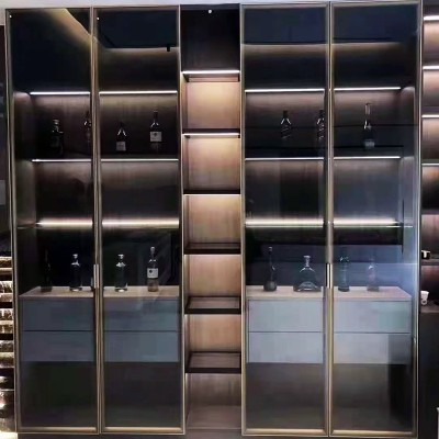 简约轻奢不锈钢红酒柜地下酒窖高档洋酒陈列柜酒店酒庄装饰置物架图2