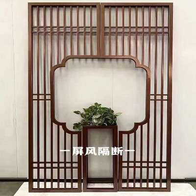 新中式古风不锈钢屏风 客厅酒店遮挡格栅办公室内背景墙金属隔断图5