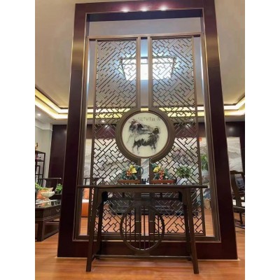 新中式古风不锈钢屏风 客厅酒店遮挡格栅办公室内背景墙金属隔断图4