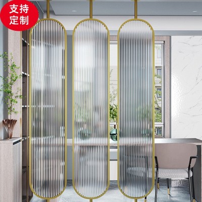 不锈钢玻璃轻奢餐厅隔断屏风可旋转装饰玄关家用客厅入户门屏风图2