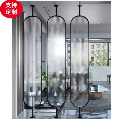 不锈钢玻璃轻奢餐厅隔断屏风可旋转装饰玄关家用客厅入户门屏风图3
