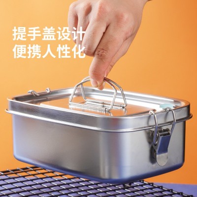 日式304不锈钢饭盒 便携长方形手提双层防溢学生工人便当盒大容量图2