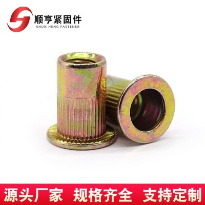 不锈钢拉帽铆螺母镀彩锌平头拉母铝型材滚花竖纹铆钉放松拉铆螺帽图2