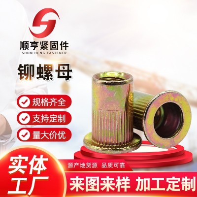 不锈钢拉帽铆螺母镀彩锌平头拉母铝型材滚花竖纹铆钉放松拉铆螺帽