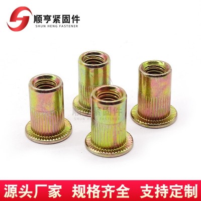 不锈钢拉帽铆螺母镀彩锌平头拉母铝型材滚花竖纹铆钉放松拉铆螺帽图3