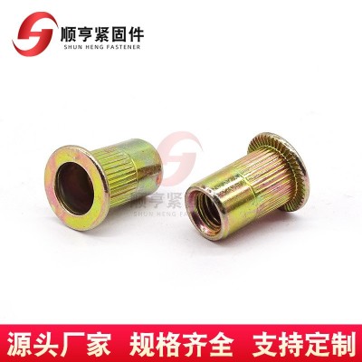 不锈钢拉帽铆螺母镀彩锌平头拉母铝型材滚花竖纹铆钉放松拉铆螺帽图4