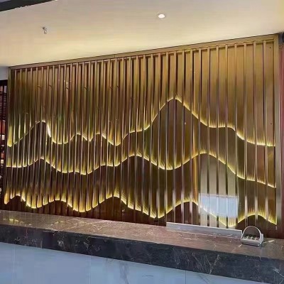 不锈钢客厅山水屏风隔断格栅定制厂家酒店办公镂空网红花格图5
