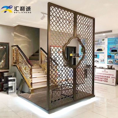 承接中式复古304不锈钢中间带圆形屏风工程 酒店房间隔断预定图2