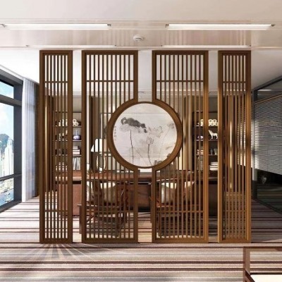 建筑酒店装饰新中式风格 不锈钢屏风隔断 支持定制图2