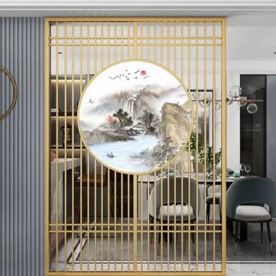 简约现代不锈钢屏风隔断客厅酒店工程定制轻奢新中式金属入户玄关图1