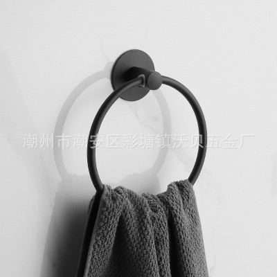 免打孔不锈钢卫浴挂件套装毛巾杆毛巾环单杆挂钩纸巾架跨境黑色图2