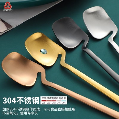 工厂批发304不锈钢镀钛咖啡勺 创意弯柄挂杯西餐具三件套刀叉勺子图3