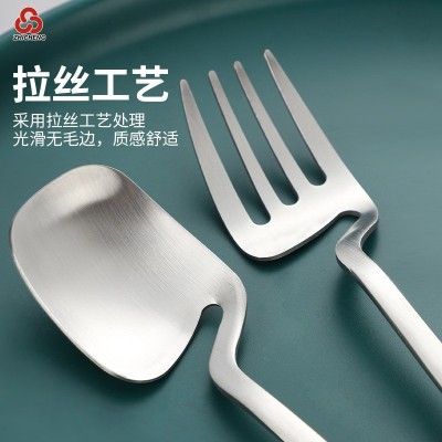 工厂批发304不锈钢镀钛咖啡勺 创意弯柄挂杯西餐具三件套刀叉勺子图4