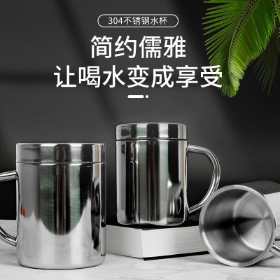 304不锈钢口杯加厚带手柄马克杯隔热防 烫随手杯家用办公水杯制做图2