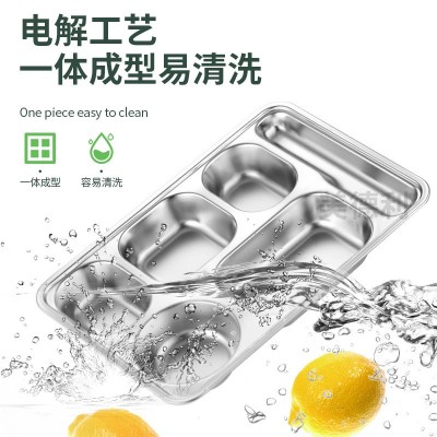 304不锈钢餐盘 儿童餐盘加厚学校食堂餐盘带盖分格快餐盘学生饭盒图4