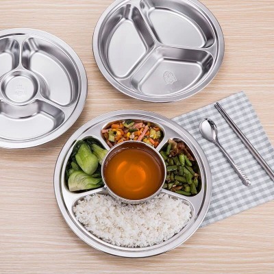 304不锈钢餐盘 酒店食堂学校幼儿园分格加厚加深圆形餐盘便当餐盒图4