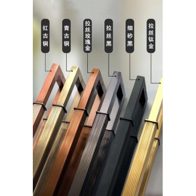 中式轻奢直纹方管实木门玻璃门拉手加厚仿古铜大门拉手不锈钢把手图3