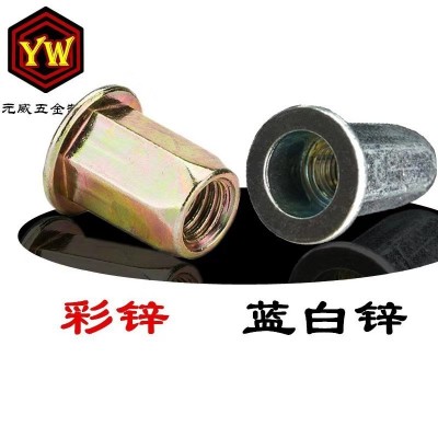 注塑专用螺母冷镦加厚六角铆螺母镀锌平头拉帽防转动铆接T帽全牙图2