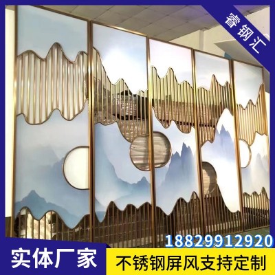 不锈钢屏风隔断花格新中式格栅金属镂空雕花古铜铝板雕刻玄关直销图2