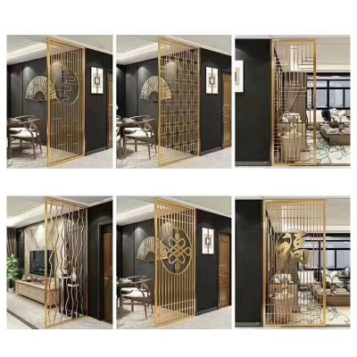 不锈钢屏风隔断办公室玄关客厅北欧艺术铁艺装饰玻璃屏风图5