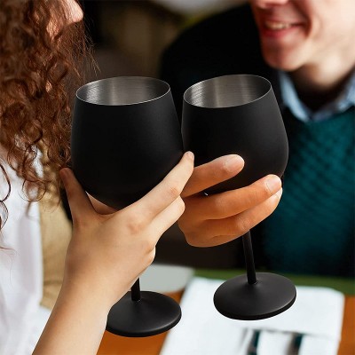跨境550ml304不锈钢单层高脚杯红酒杯七彩大容量鼓型耐摔电镀酒杯 2个图3