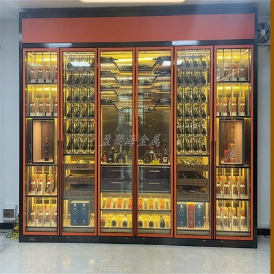 轻奢地下室不锈钢恒温酒柜简约会所红酒架酒店酒窖恒温展示柜设计 2平方