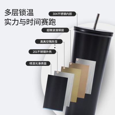 304不锈钢真空办公吸管杯大容量便携保温杯 商务办公简约礼品杯图2
