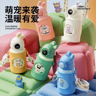 智能316双层不锈钢保温杯学生水壶网红吸管杯可爱智能温显儿童壶