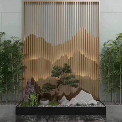 不锈钢屏风山层隔断客厅山水画背景幕墙户外庭院金属雕花格栅玄关图3