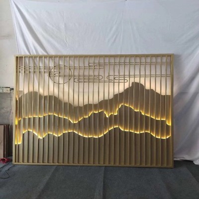 不锈钢屏风山层隔断客厅山水画背景幕墙户外庭院金属雕花格栅玄关图5