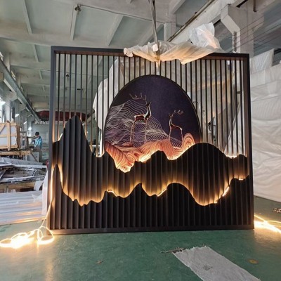 定制不锈钢屏风隔断园林景观背景墙金属装饰激光镂空花格栅屏风图4