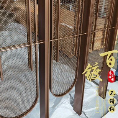 乱纹古铜不锈钢屏风 网格不锈钢屏风图3