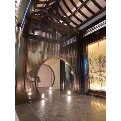不锈钢屏风隔断厂家背景墙镂空花格承接酒店客厅售楼部大小工程图4