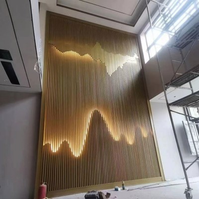 不锈钢屏风 轻奢户外庭院假山 背景墙新中式金属花格隔断图4