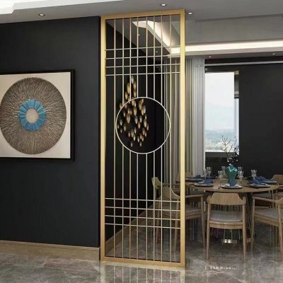 新中式不锈钢屏风假山轻奢玻璃隔断定制入户玄酒店背景墙花格栅图4