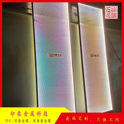 印象派 拉丝香槟金不锈钢夹渐变七彩工艺玻璃屏风 商场专卖店背景墙图2