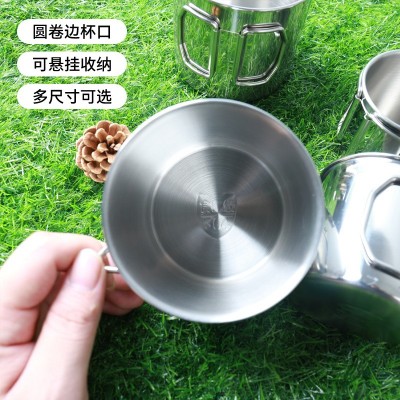304不锈钢水杯户外露营杯子 野营折叠手柄口杯便携式马克杯咖啡杯图3