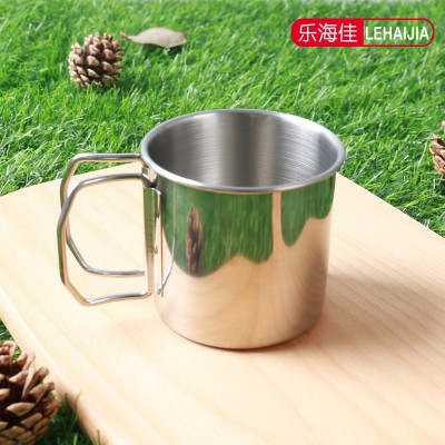 304不锈钢水杯户外露营杯子 野营折叠手柄口杯便携式马克杯咖啡杯