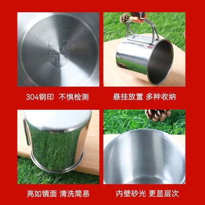 304不锈钢水杯户外露营杯子 野营折叠手柄口杯便携式马克杯咖啡杯图4
